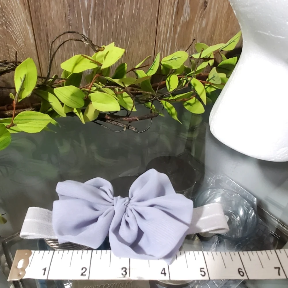 Set Of 2 Hair Bows Pink Floral Headband with Pearls, Gray Headband Bow 6